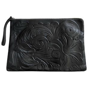 Patricia Nash black embossed leather business clutch 15”x11.5”